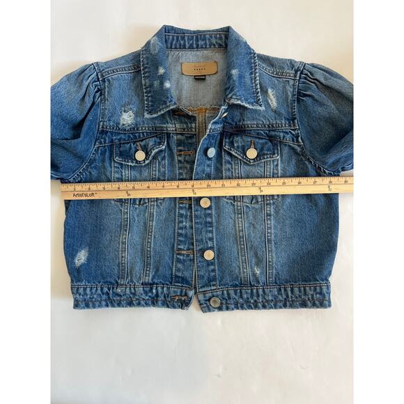 BLANKNYC CROP PUFF SLEEVES DENIM JEAN JACKET MEDIUM WASH DISTRESSED SIZE M - Picture 8 of 11